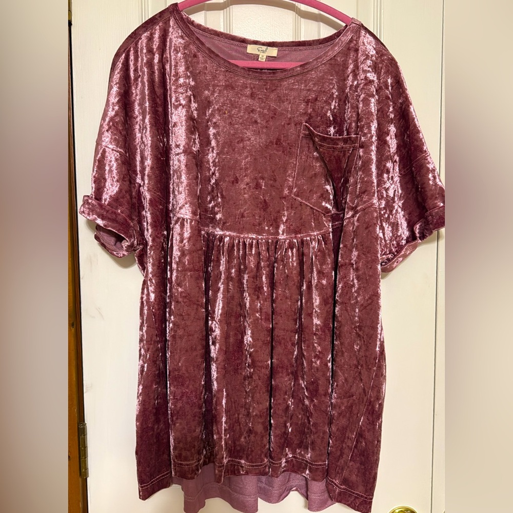EASEL - LIKE NEW - ROSE COLORED CRUSHED VELVET TOP - 2X